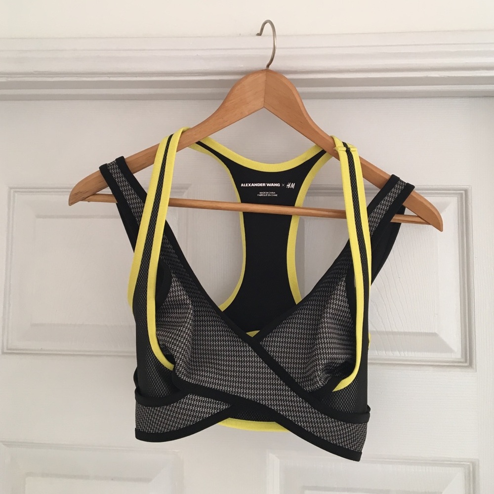 Alexander Wang Black and Yellow Mesh Crop Top